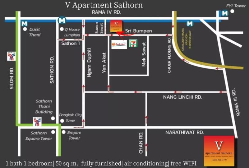 Apartment V Apartment Sathorn วี อพาตเม้นท์สาทร ห้องพักใจกลางเมือง ท่ามกลางแหล่งขายอาหารมากมาย เดินทางสะดวก น้ำไฟ ไวไฟฟรี